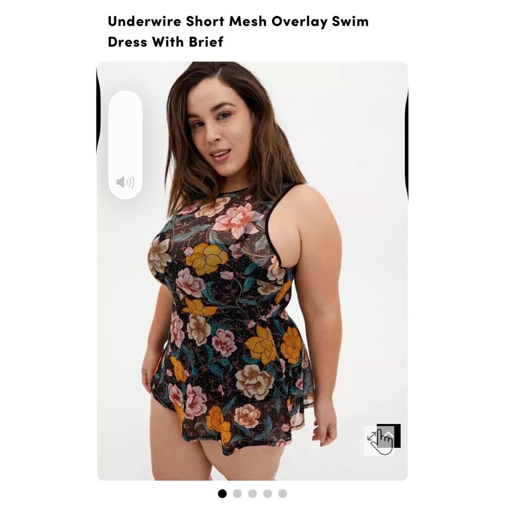 Torrid size 3 black yellow floral underwire mesh overlay swim dress